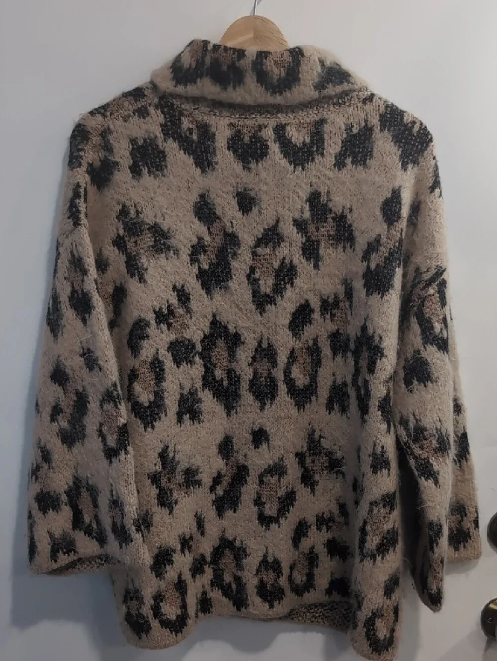 Kate Spade Leopard Print Chunky Sweater Cowl Neck Alpaca/Wool Size Large
